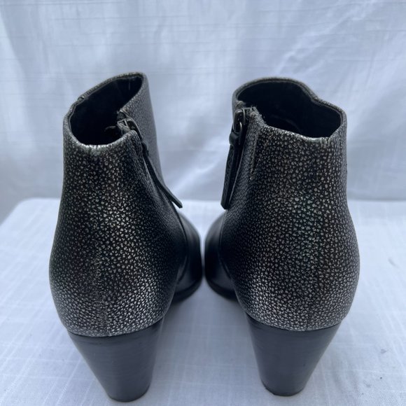 Frankie4 Ankle Booties Speckled Leather Side Zipper Cuban Heel Pewter Size 8½ - Picture 4 of 10
